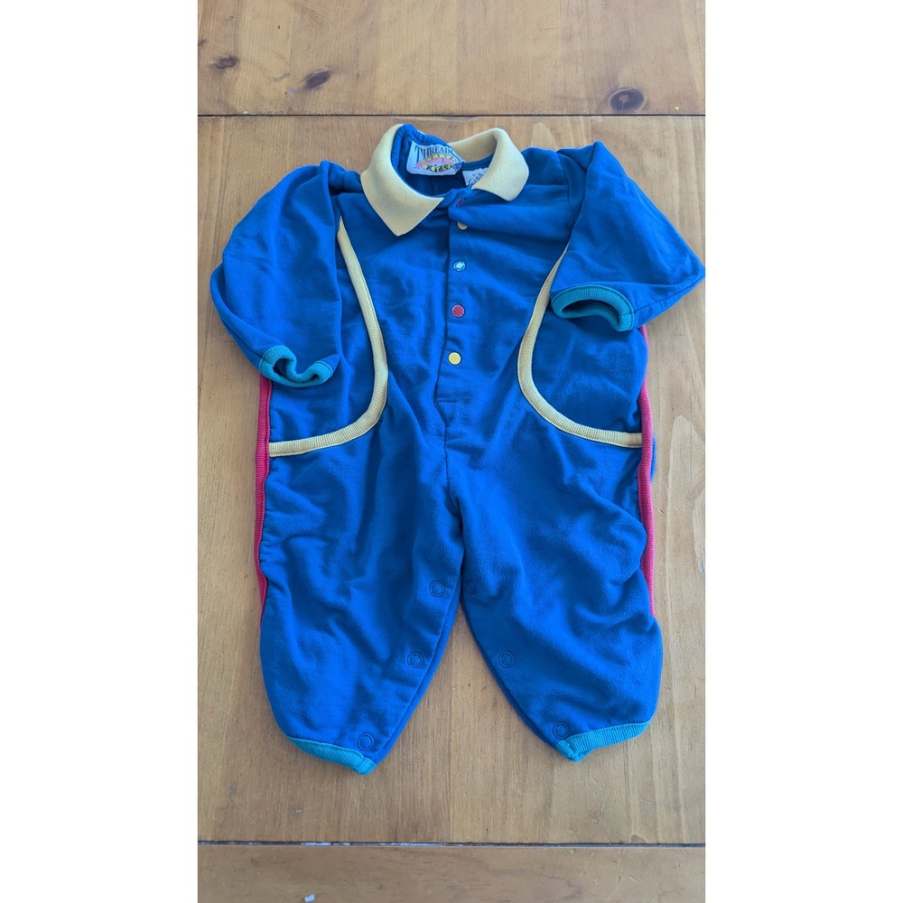 Threads Kids Vintage 90s Blue Primary Colorblock Snap Romper 0-6 Months